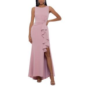 BETSY & ADAM CHRISTINE" SCUBA CREPE RUFFLED BOW GOWN in Pink Rose NWT Size 10